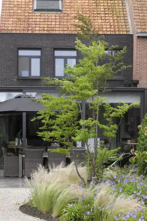 Speelse kusttuin met Dutchborder vol bloemenpracht en tuinberegening te Oostduinkerke (12) - 
